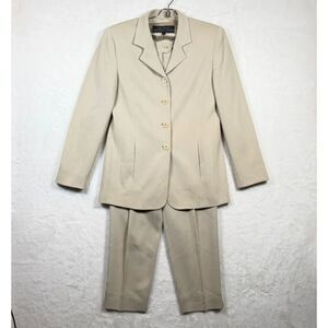 Alex Garfield Garfield & Marks Petite 2 Pc Pant Suit Beige Textured Career USA
